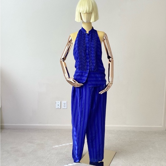 Alan Austin Pants - Alan Austin Electric Blue Stripe Silk Pant Set SZ 2
